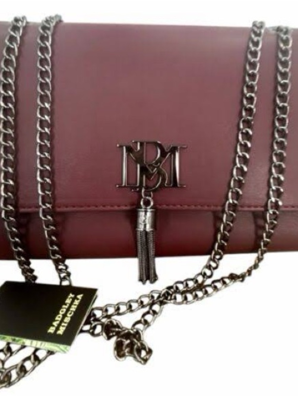 Badgley Mischka Burgundy Chain Tassel Crossbody Bag